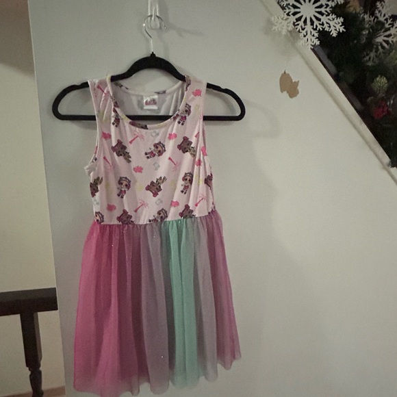 Girls' Unicorn Print Dress with Tulle Skirt - Picture 1 of 8